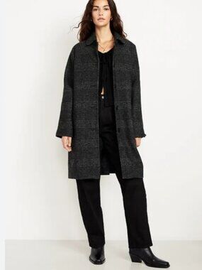 Old Navy Relaxed Button-front Mac Car Coat in Gray Plaid Academia Women's XL NWT